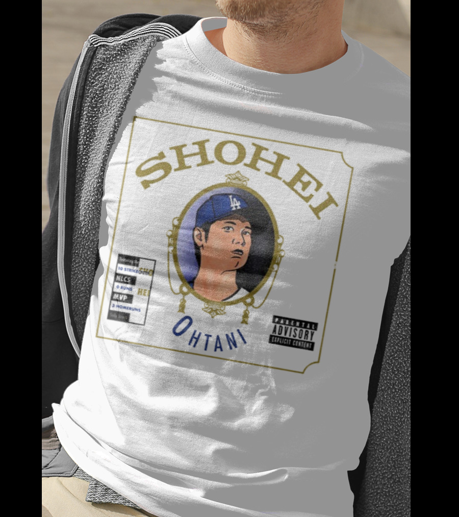 Shohei Ohtani 10 Strike Outs 3 Homeruns MVP Parental Advisory Baseball Player Portrait T-Shirt