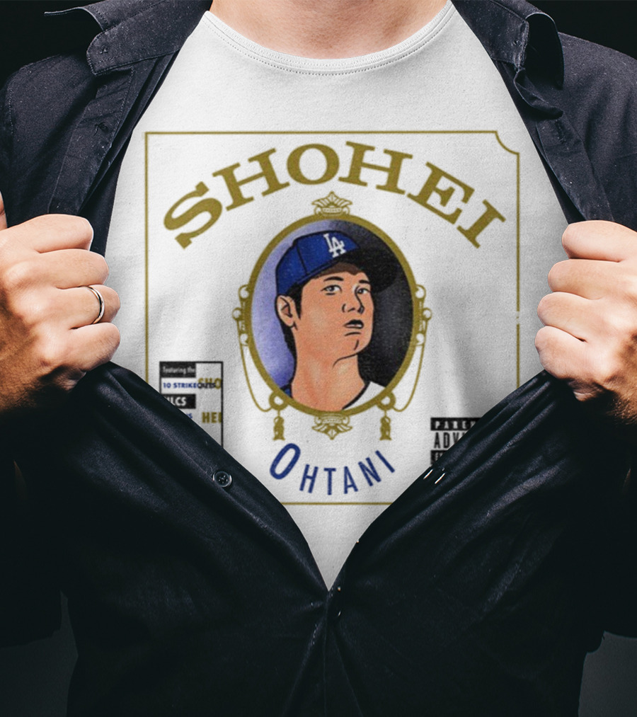 Shohei Ohtani 10 Strike Outs 3 Homeruns MVP Parental Advisory Baseball Player Portrait T-Shirt
