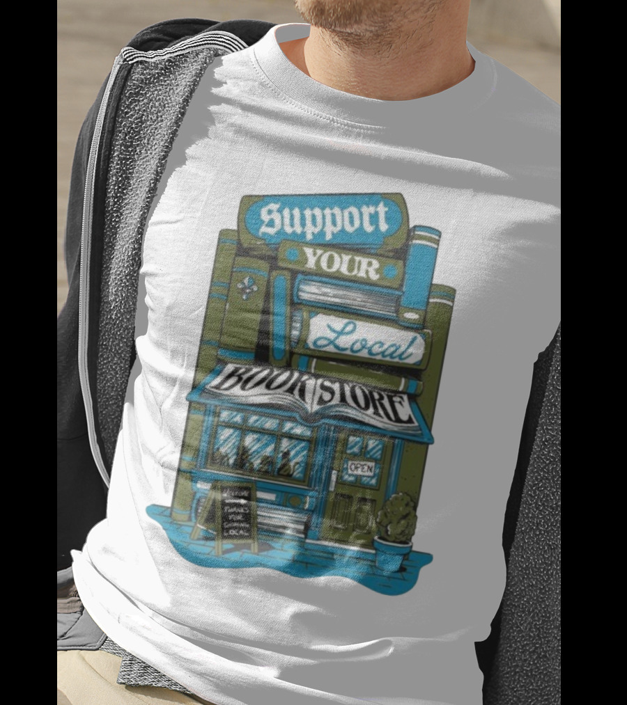 Support Your Local Bookstore Open Vintage Bookshelf Design T-Shirt