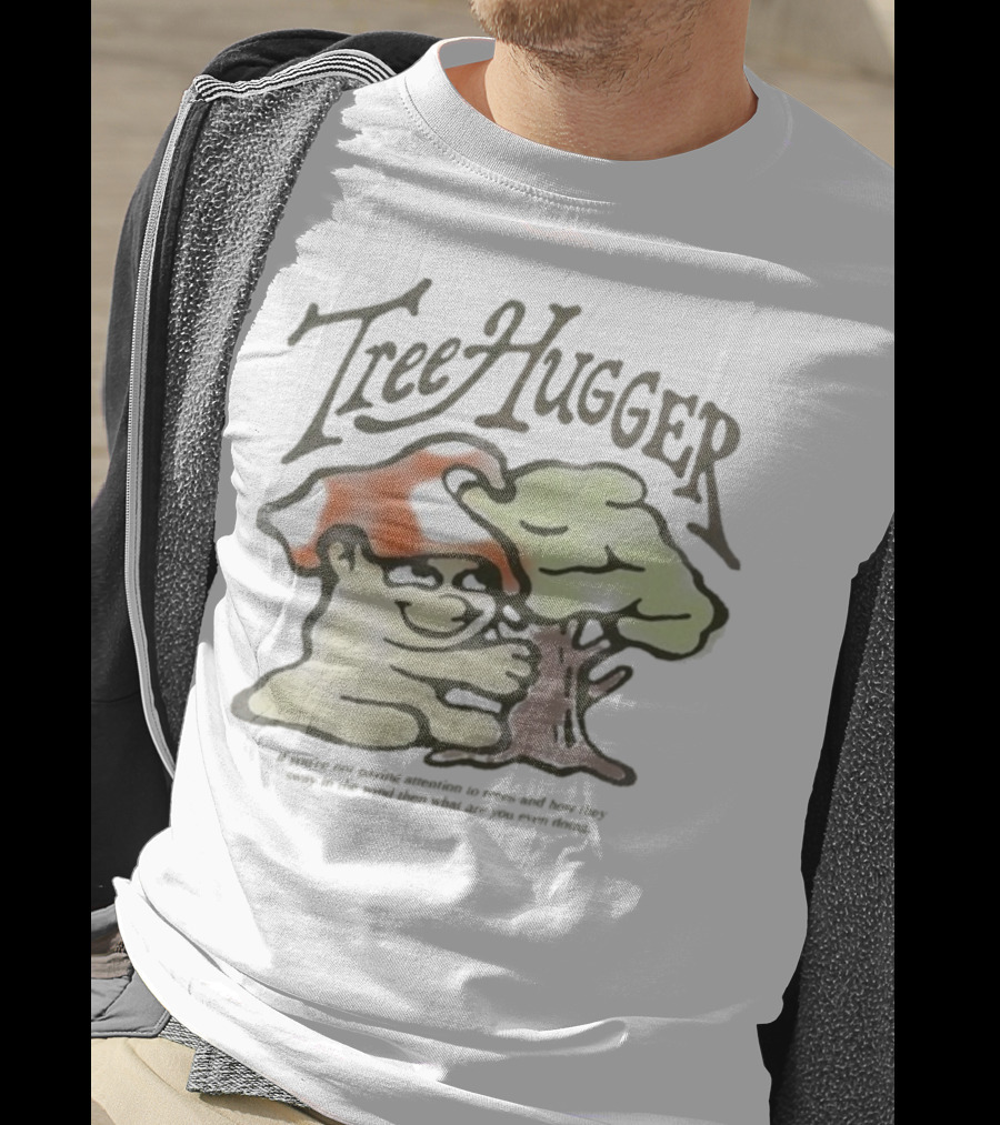 Tree Hugger Mushroom Character Hugging Tree Sway In The Wind T-Shirt