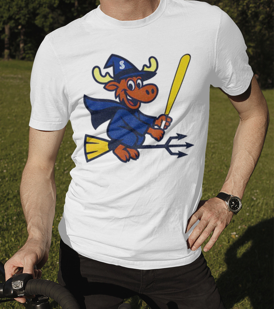 Etsy Moose Witch Seattle Mariners MLB Baseball Cartoon Trident T-Shirt