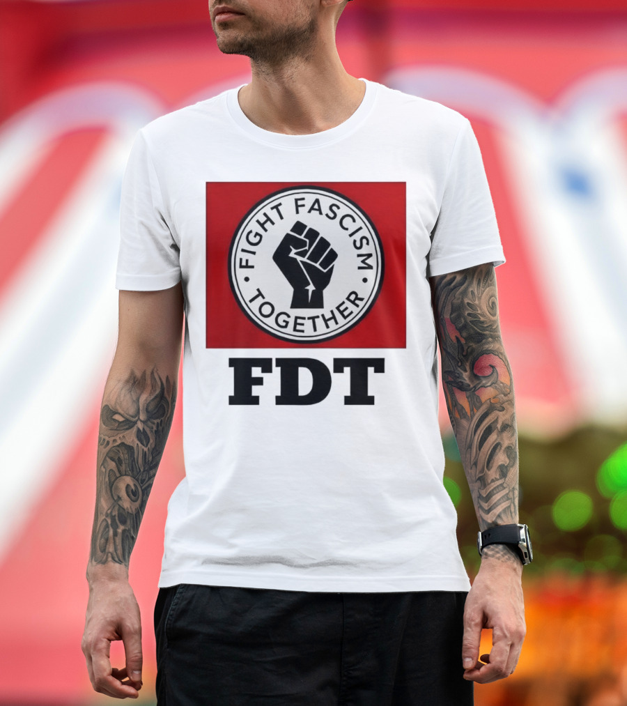 Fight Fascism Together Fist Symbol Red Background T-Shirt