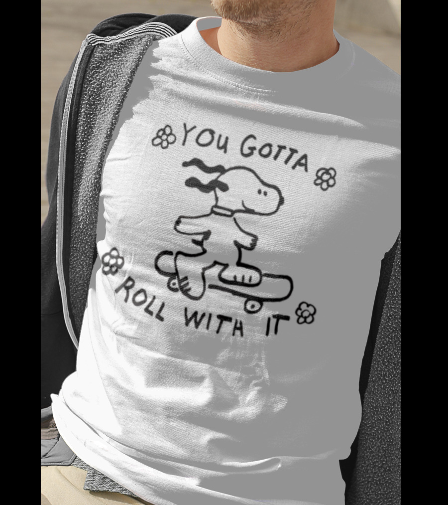 Snoopy You Gotta Roll With It Skateboarding Peanuts T-Shirt