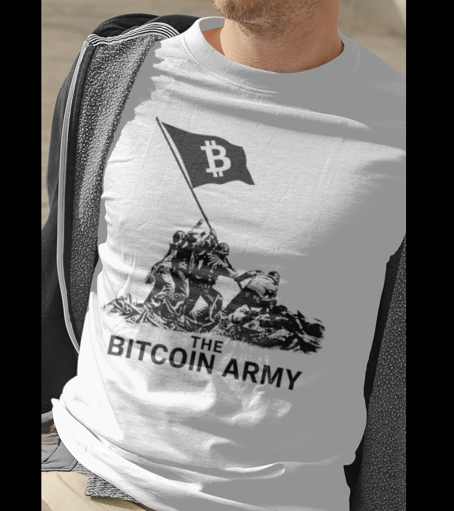 Bitcoin Army Raising The Flag Cryptocurrency Image Iwo Jima T-Shirt