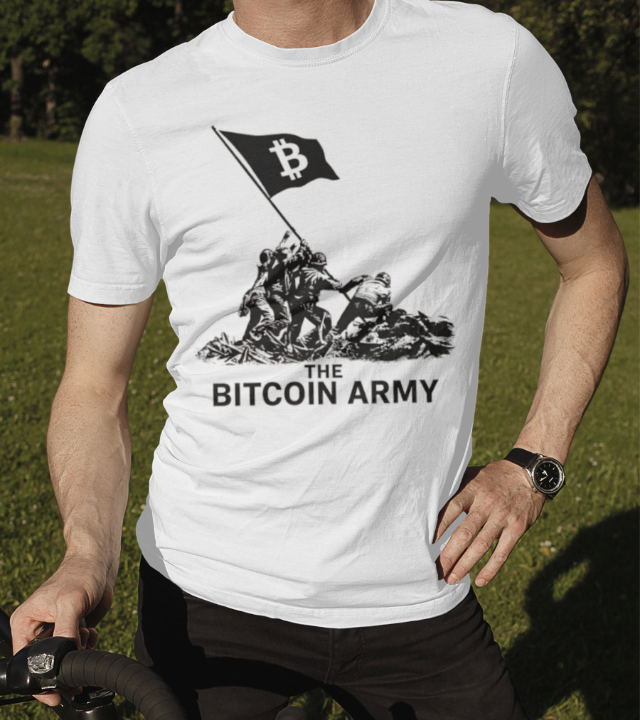 Bitcoin Army Raising The Flag Cryptocurrency Image Iwo Jima T-Shirt