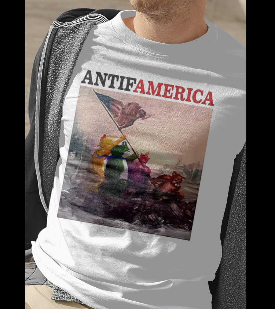 Antifamerica Portland Frog Parody Of Iconic Historical Scene With Bold Characters And Flag T-Shirt