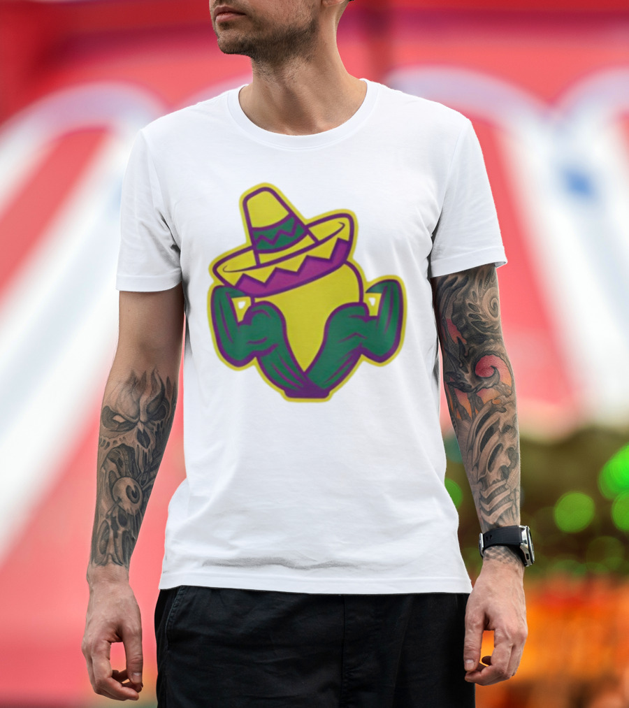Cedar Rapids Kernels Corn Mascot In Sombrero Green And Yellow Design T-Shirt