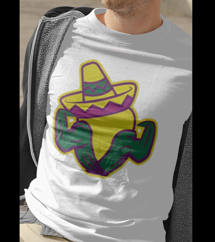 Cedar Rapids Kernels Corn Mascot In Sombrero Green And Yellow Design T-Shirt