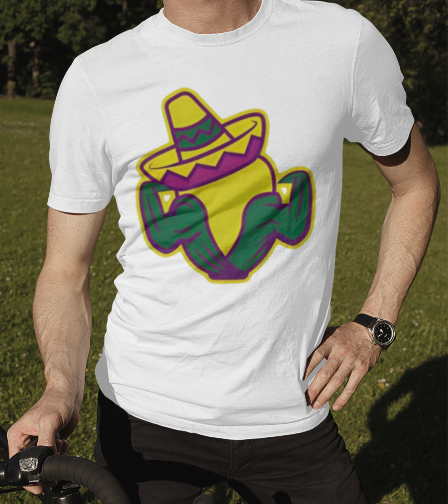 Cedar Rapids Kernels Corn Mascot In Sombrero Green And Yellow Design T-Shirt