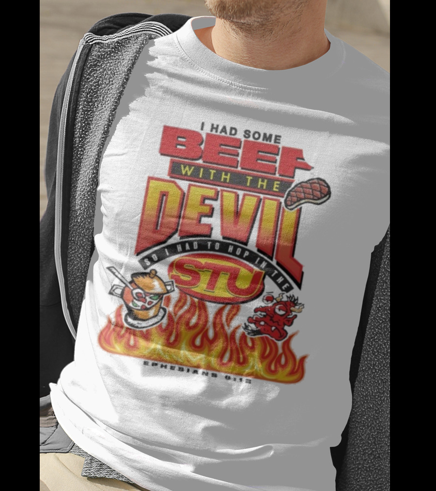 Mike Teezy Beef With The Devil STU Fire Text Graphics T-Shirt