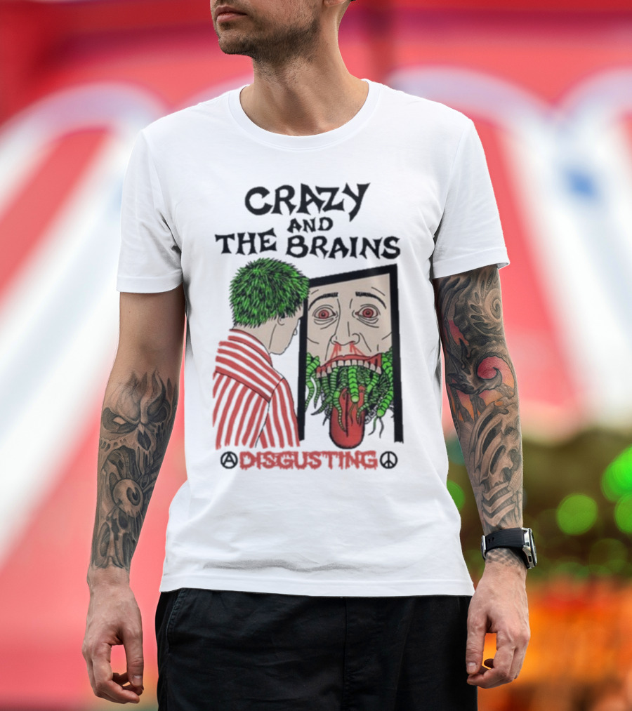 Crazy And The Brains Disgusting Peace Comic Style Face And Green Hair T-Shirt