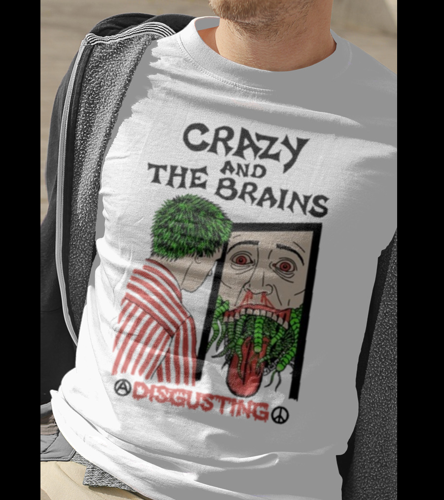 Crazy And The Brains Disgusting Peace Comic Style Face And Green Hair T-Shirt