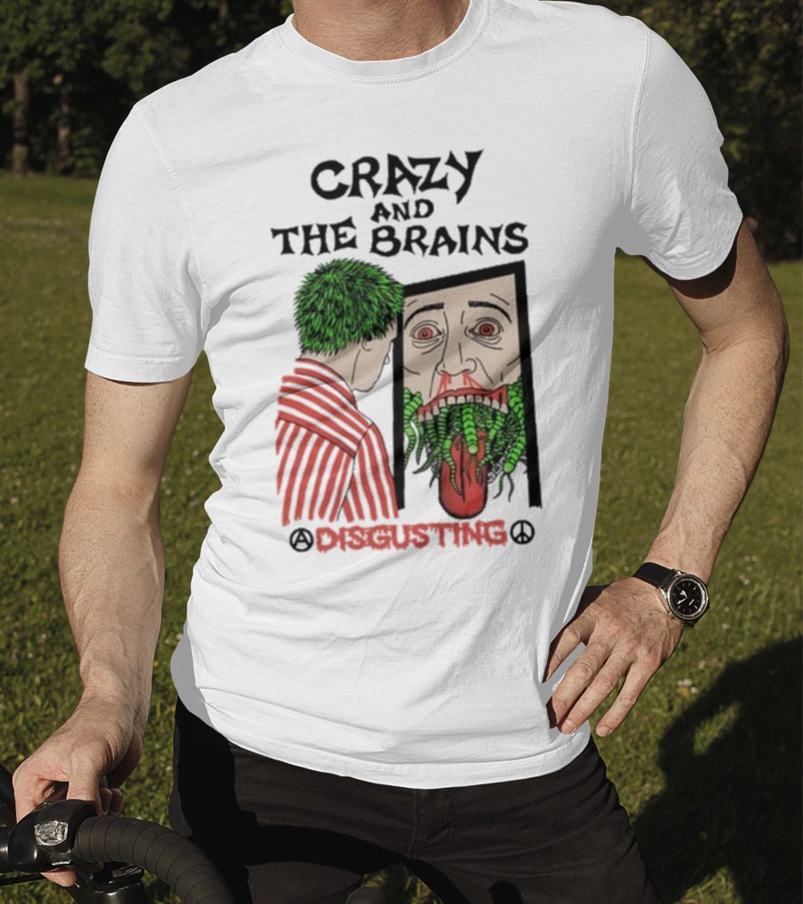 Crazy And The Brains Disgusting Peace Comic Style Face And Green Hair T-Shirt