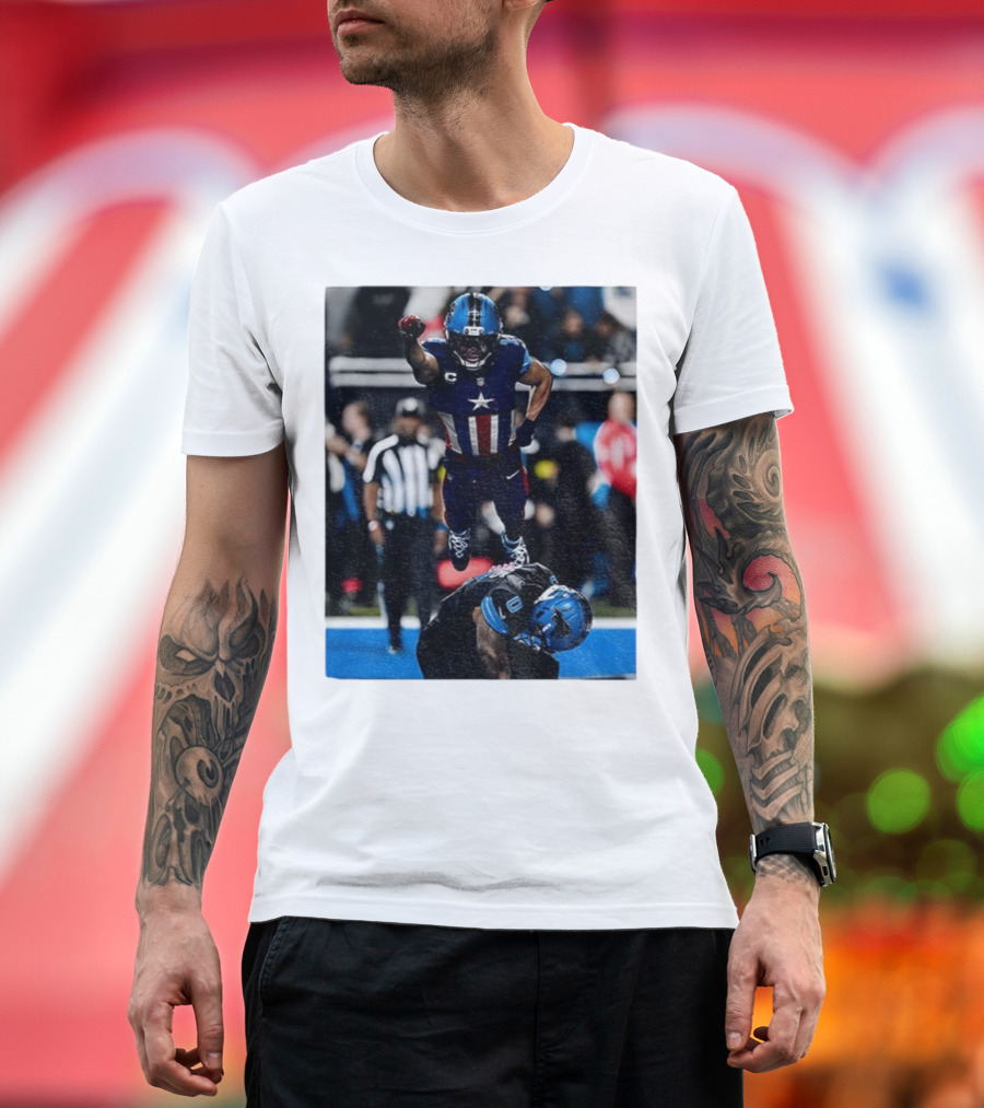 Detroit Lions Amon Ra St Brown Jahmyr Gibbs Captain America Spider-Man NFL Football T-Shirt