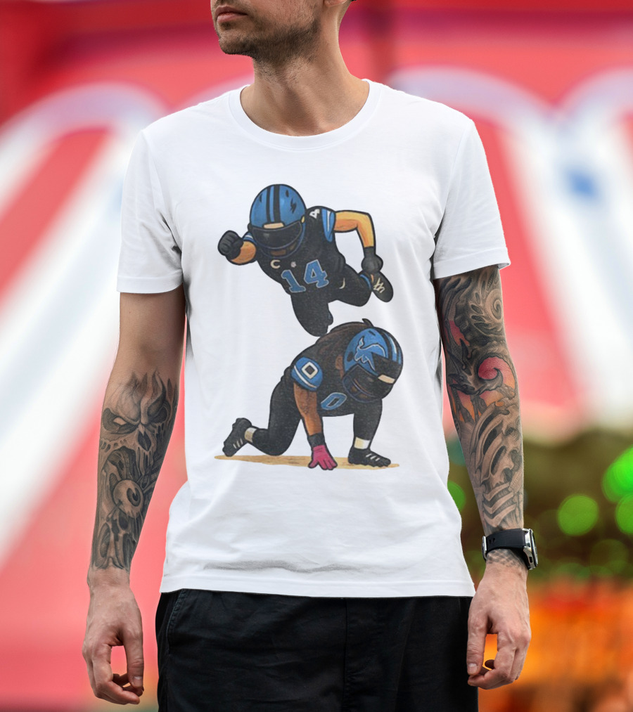 Amon Ra St. Brown Jahmyr Gibbs 14 00 Blue Black Football Celebration T-Shirt