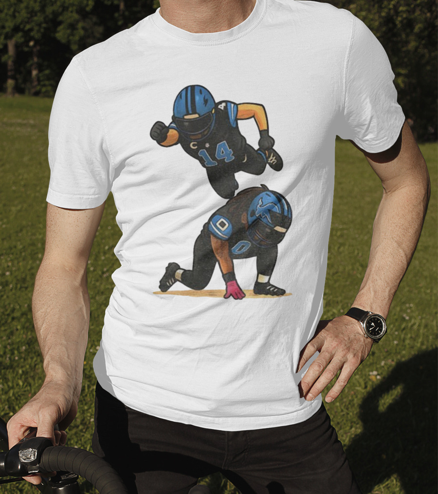 Amon Ra St. Brown Jahmyr Gibbs 14 00 Blue Black Football Celebration T-Shirt