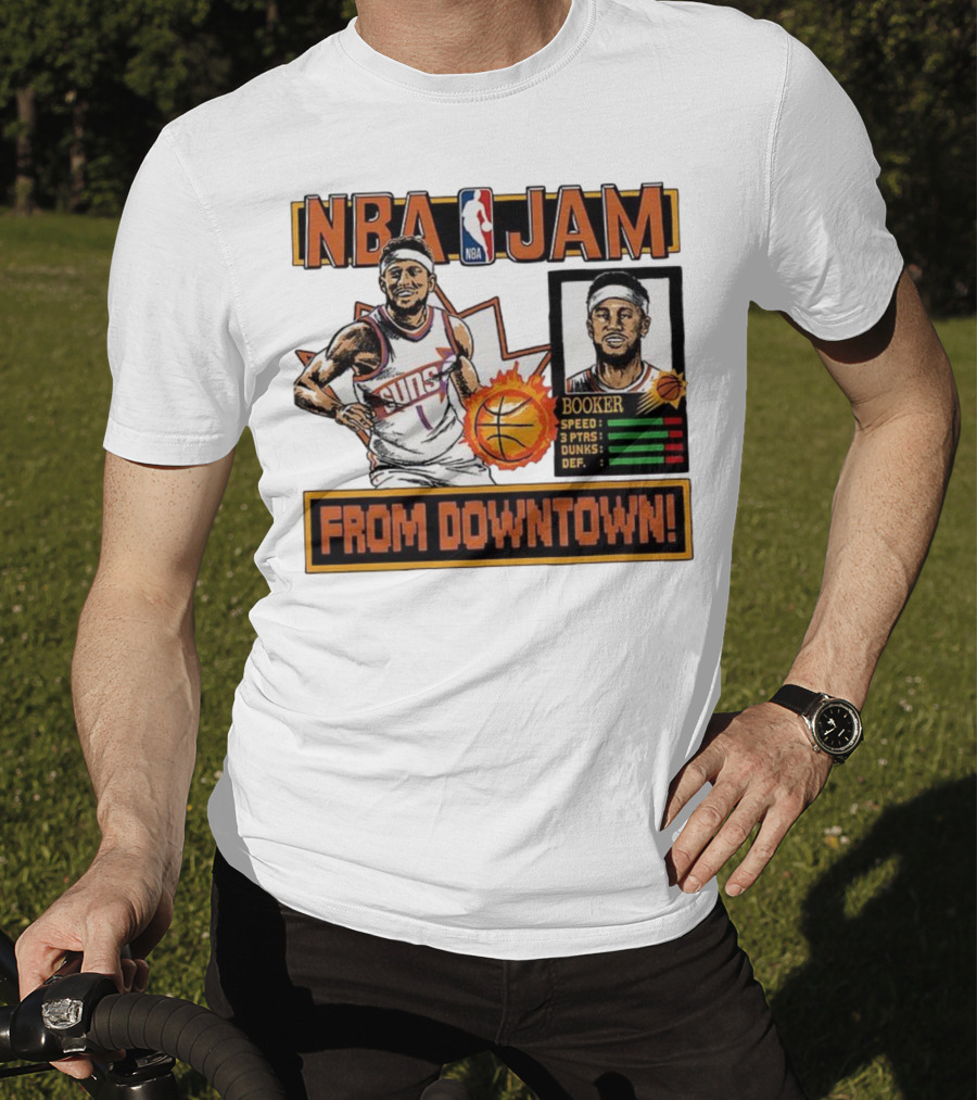 NBA Jam Devin Booker Suns From Downtown Classic Video Game T-Shirt