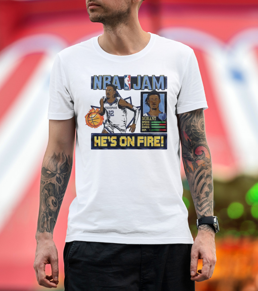 Ja Morant NBA Jam Memphis Grizzlies He's On Fire Classic Video Game Style T-Shirt