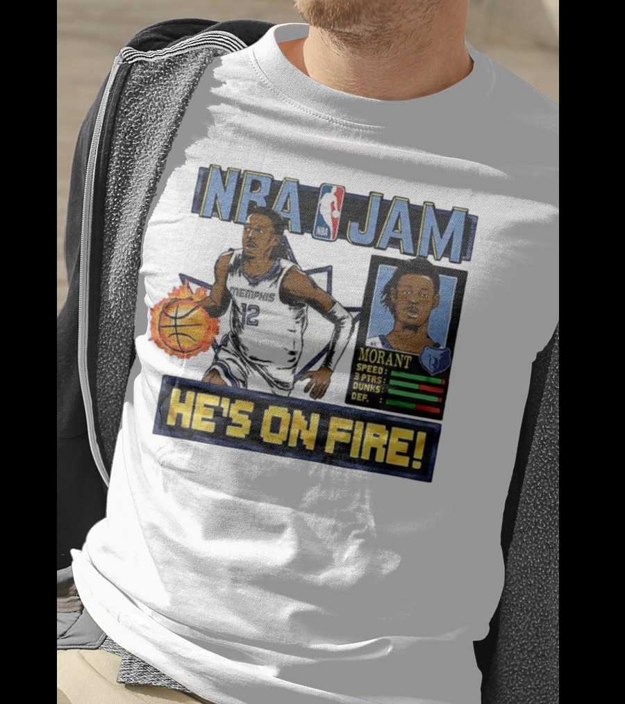 Ja Morant NBA Jam Memphis Grizzlies He's On Fire Classic Video Game Style T-Shirt