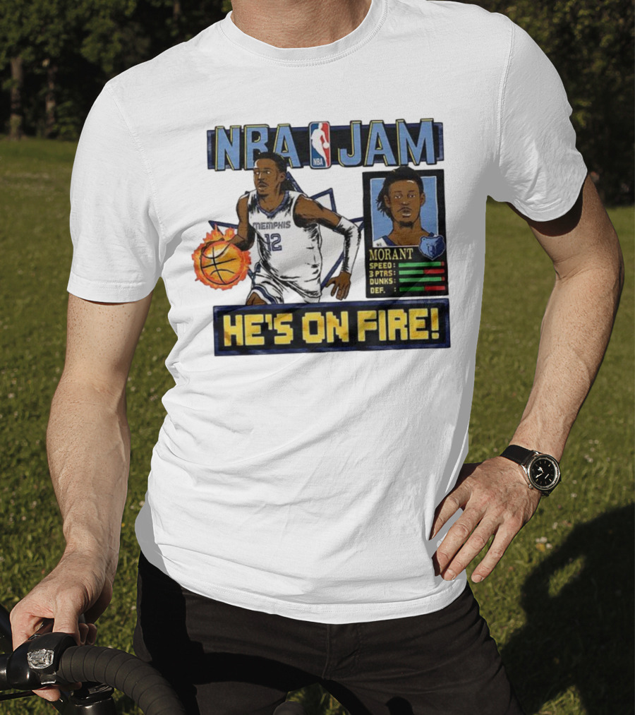 Ja Morant NBA Jam Memphis Grizzlies He's On Fire Classic Video Game Style T-Shirt