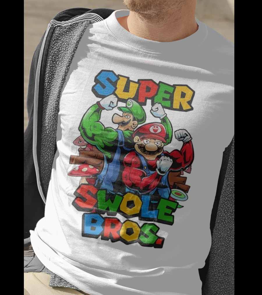 Super Swole Bros Classic Video Game Character Gym Lover Strong Cartoon Bros T-Shirt