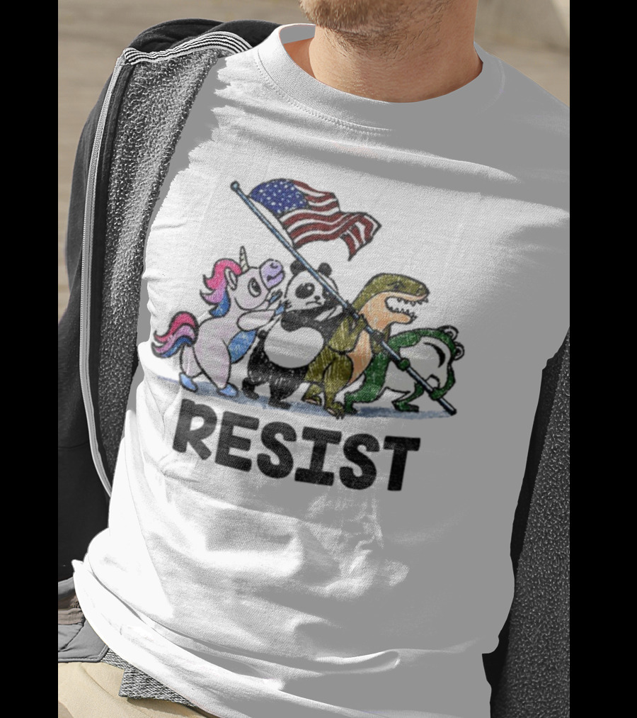 Unicorn Panda Alligator Frog Resist American Flag Political Statement T-Shirt