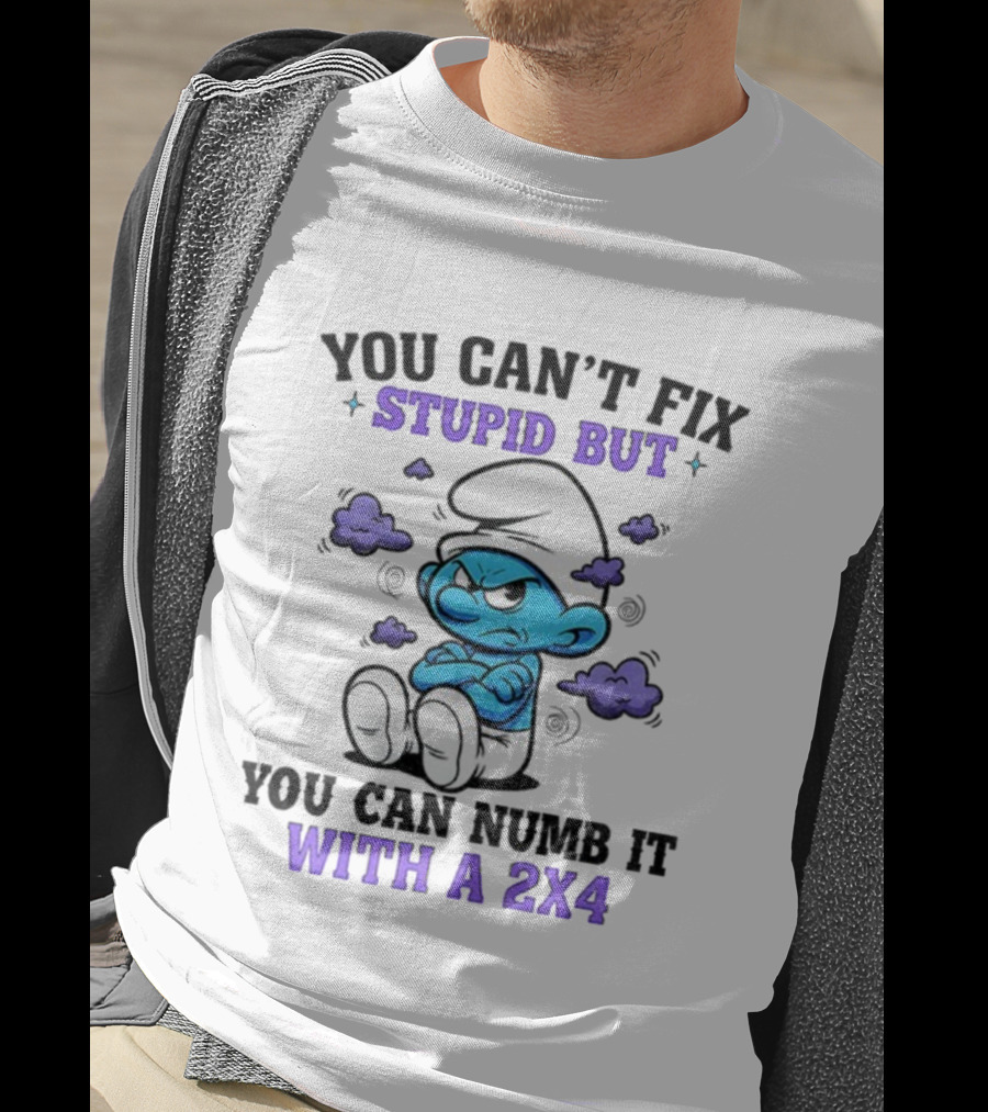 Angry Smurfs You Can't Fix Stupid But You Can Numb It With A 2x4 T-Shirt