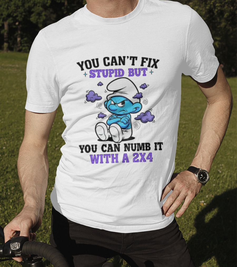 Angry Smurfs You Can't Fix Stupid But You Can Numb It With A 2x4 T-Shirt