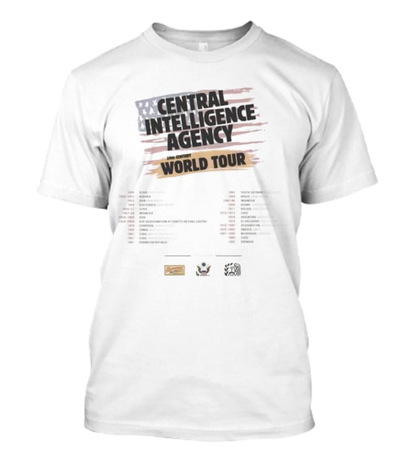 Central Intelligence Agency World Tour Parody With American Flag Mock Concert Dates T-Shirt