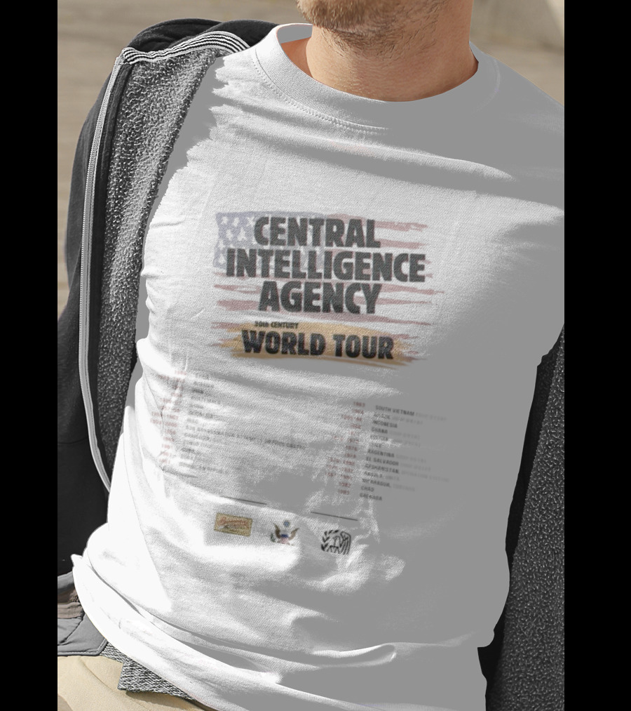 Central Intelligence Agency World Tour Parody With American Flag Mock Concert Dates T-Shirt
