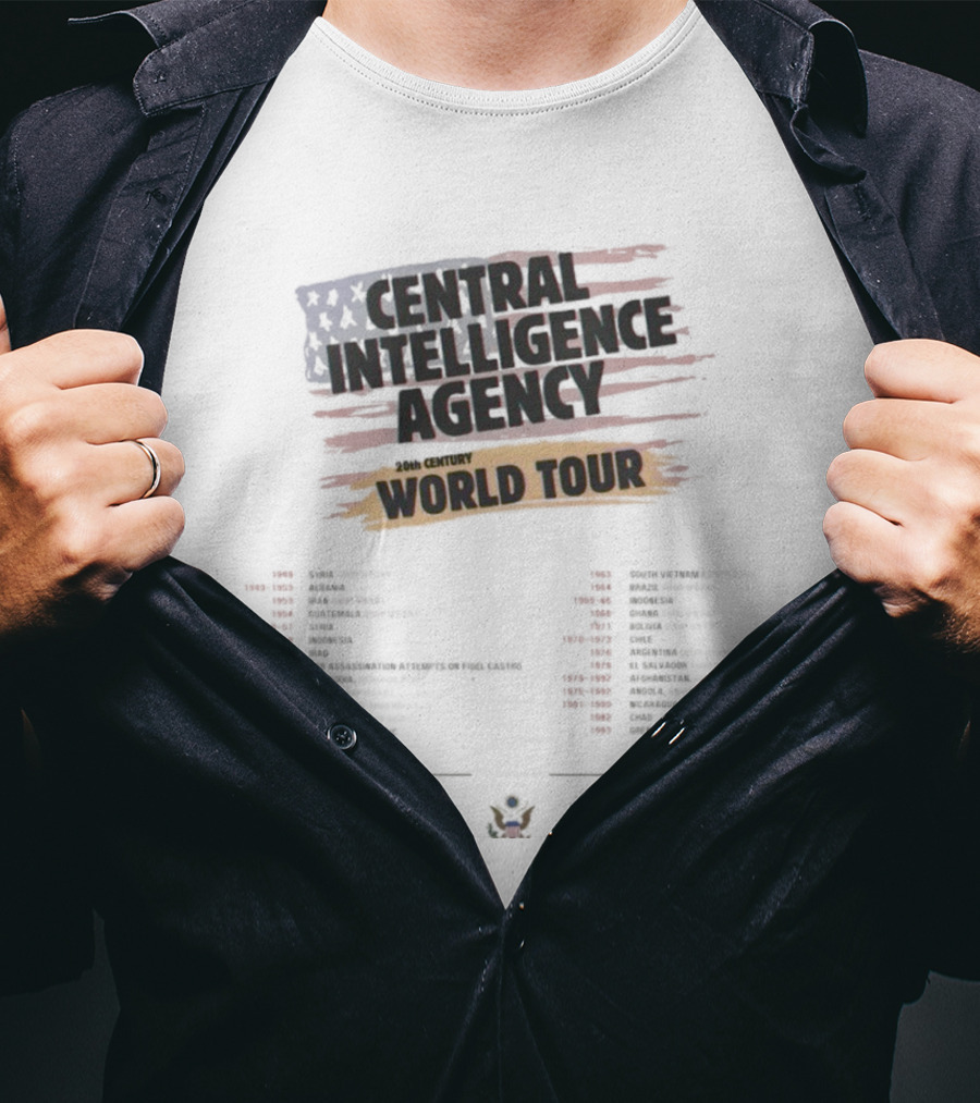 Central Intelligence Agency World Tour Parody With American Flag Mock Concert Dates T-Shirt