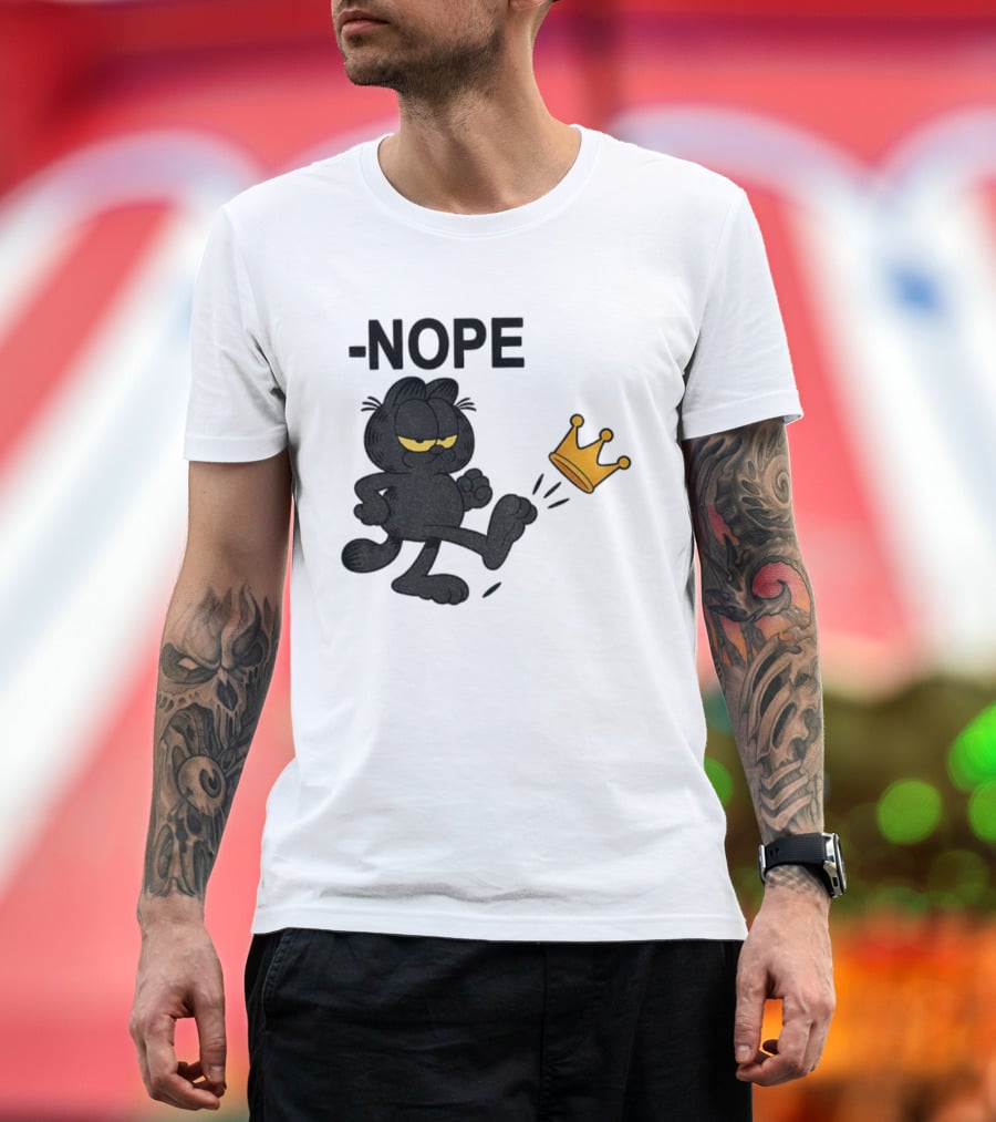 NOPE Black Cat Kicking Crown No Kings In America T-Shirt