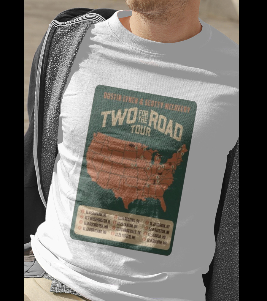 Dustin Lynch Scotty McCreery Two For The Road Tour 2025 US Map And Dates T-Shirt