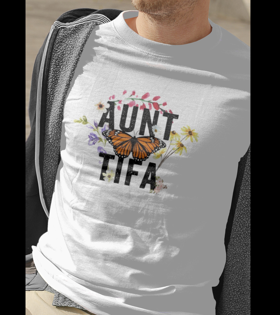 Aunt Tifa Monarch Butterfly Floral Aunties Against Fascists T-Shirt