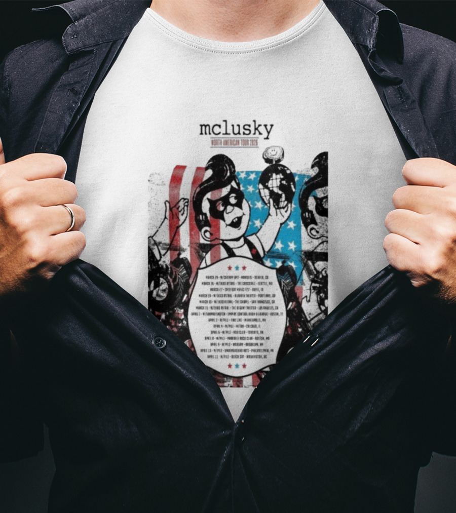 Mclusky North American 2026 Tour Red Blue Stripes March April Dates T-Shirt