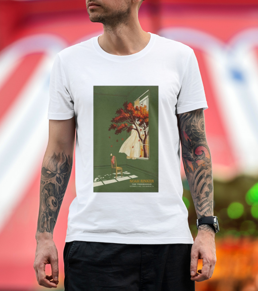 Noah Rinker The Troubadour Los Angeles Oct 21 2025 Autumn Tree Window Scene T-Shirt