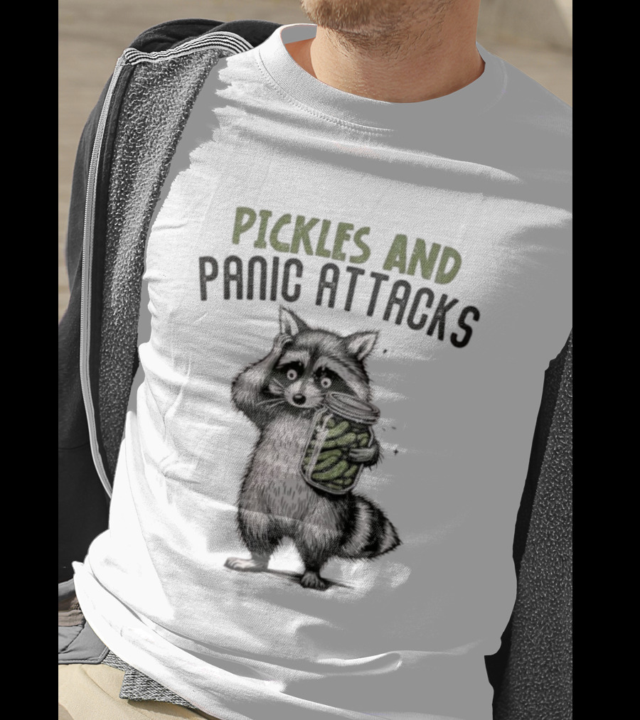 Pickles And Panic Attacks Raccoon Holding Jar Retro Mental Health Awareness T-Shirt