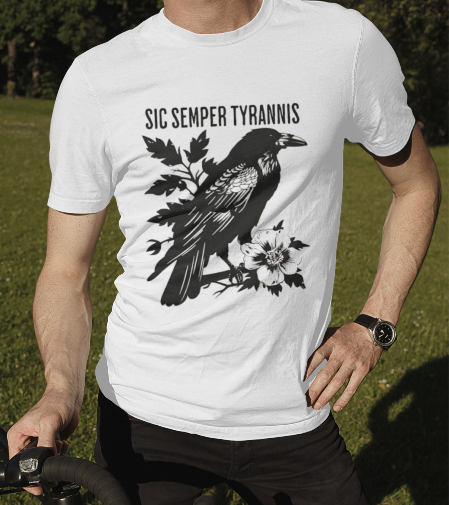 Sic Semper Tyrannis Raven With Leaves Graphic T-Shirt