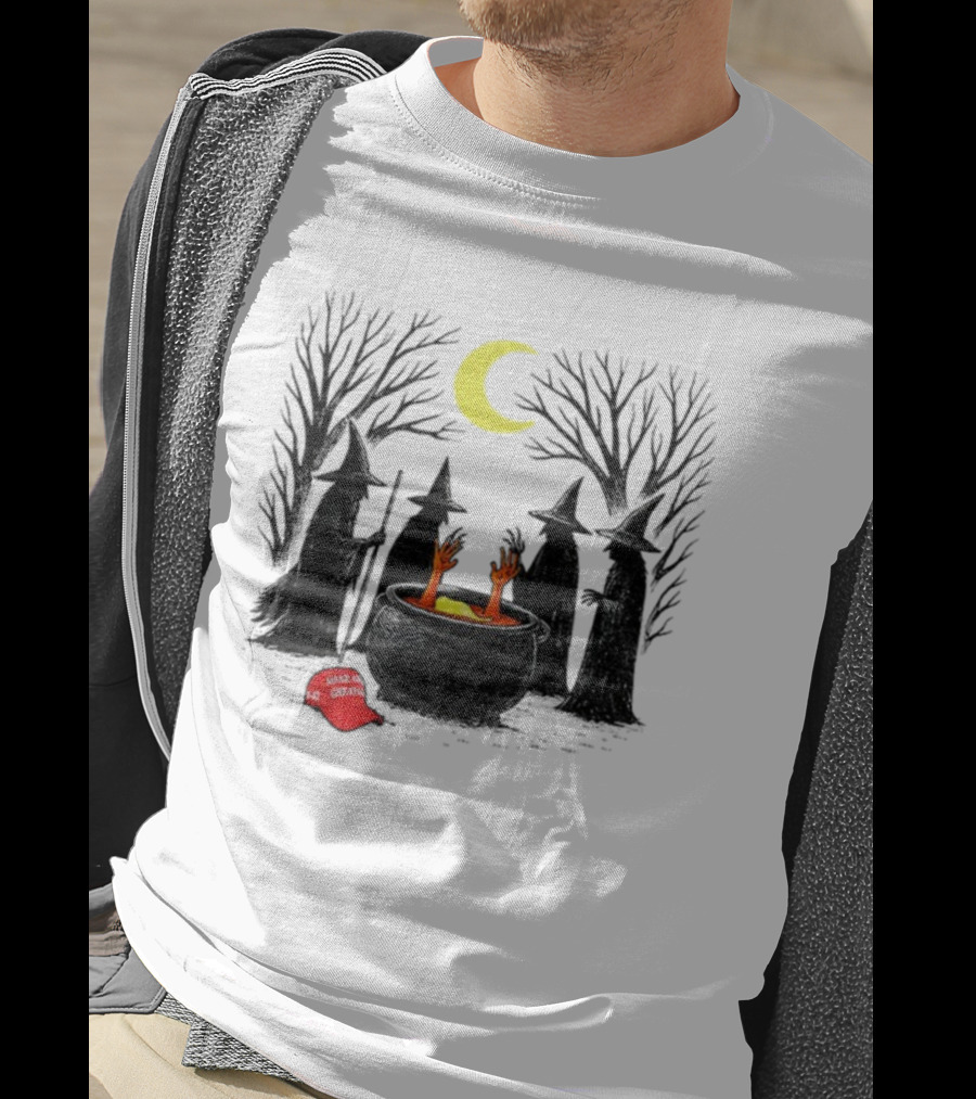 Spooky Witch Halloween Brewing Cauldron Make America Great Again Red Hat T-Shirt