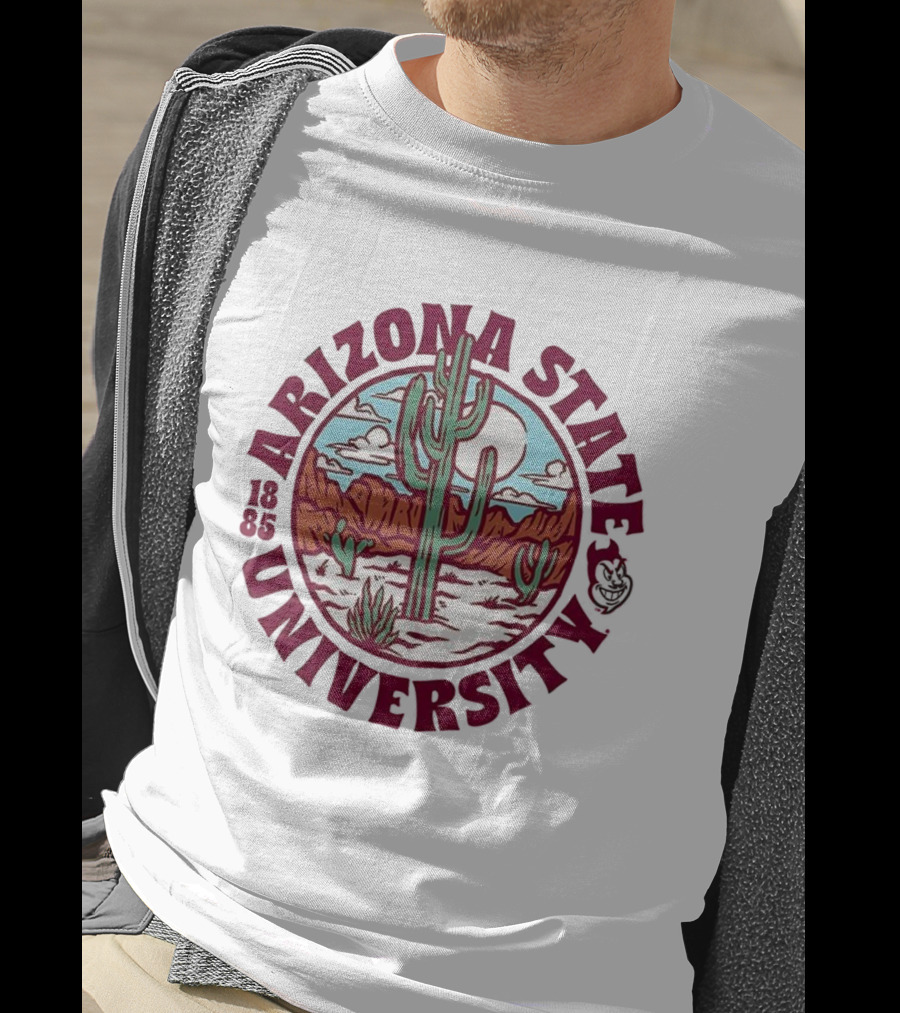 Arizona State University 1885 Desert Cactus Landscape Sun Moon Iconic Symbol T-Shirt