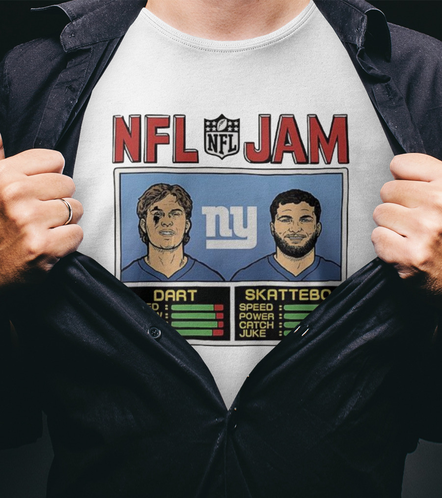 New York Giants NFL Jam Cam Skattebo Jaxson Dart Classic Video Game Theme T-Shirt