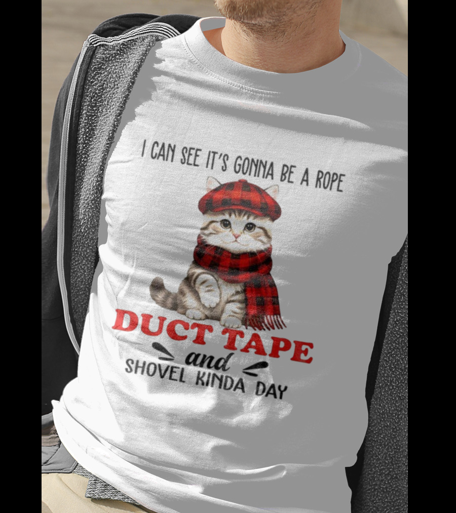 Cat In Red Plaid Hat Duct Tape Christmas T-Shirt