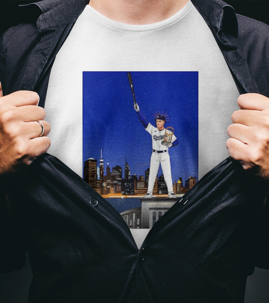 Freddie Freeman Dodgers Statue Of Liberty New York Skyline 2024 MVP T-Shirt