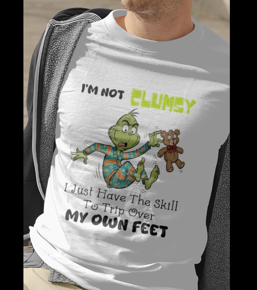 Grinch Clumsy Trip Over My Own Feet Christmas Pajamas Bear T-Shirt