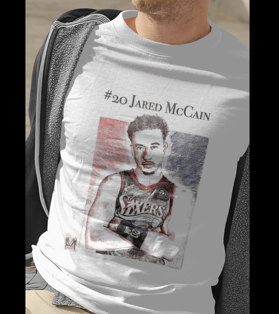 Jared McCain #20 Philadelphia 76ers Basketball Sketch T-Shirt