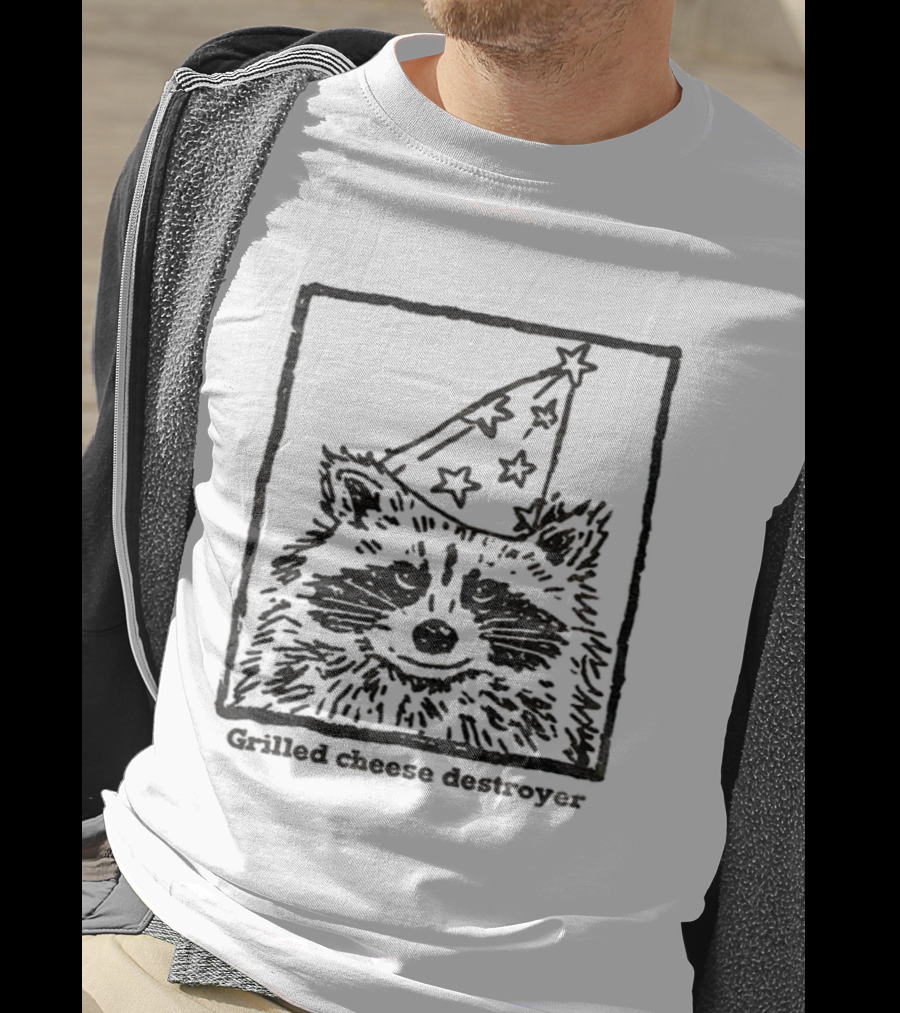 Raccoon Funny Wizard Hat Grilled Cheese Destroyer T-Shirt