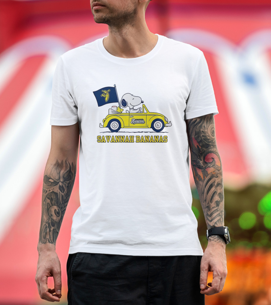 Snoopy Woodstock Driving Savannah Bananas Baseball Car T-Shirt