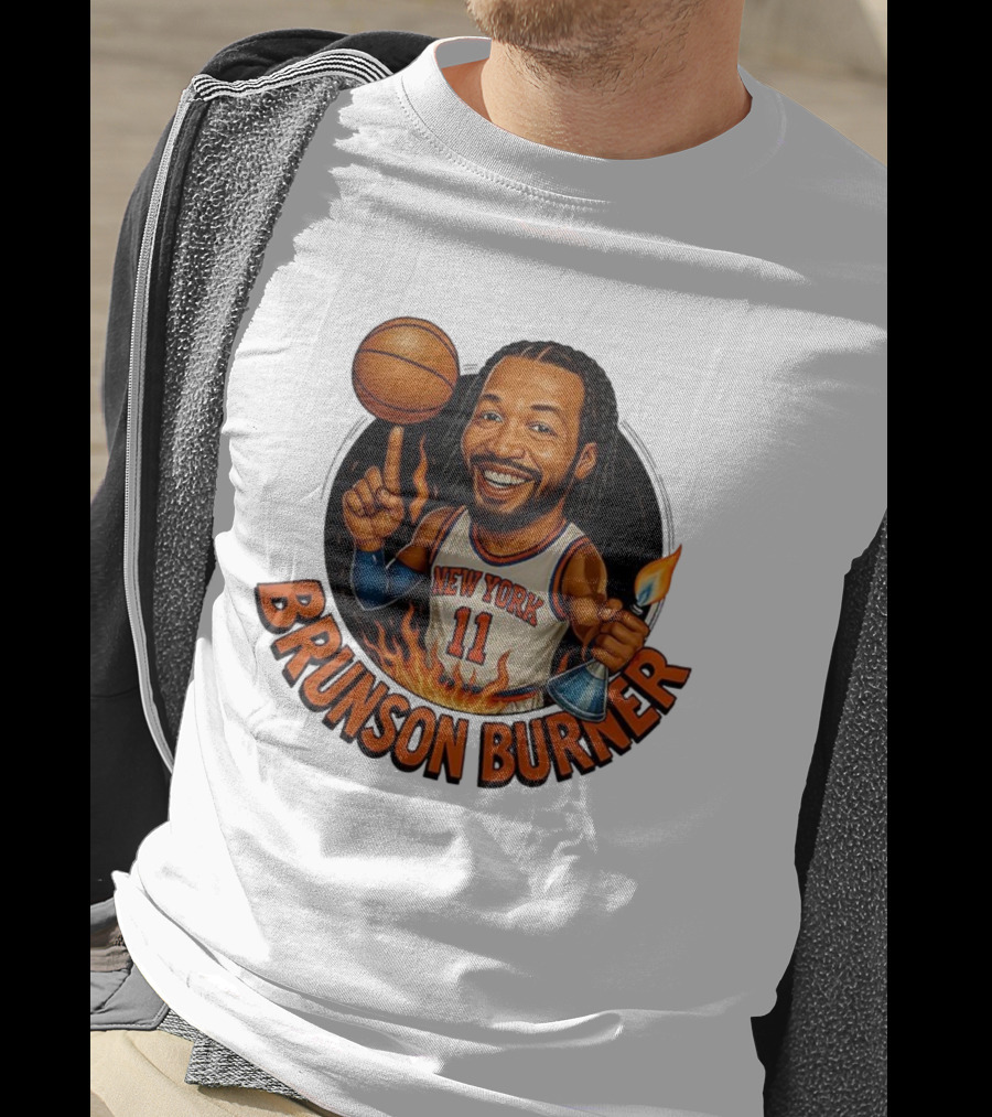 New York Knicks Brunson Burner Cartoon With Basketball And Flames T-Shirt