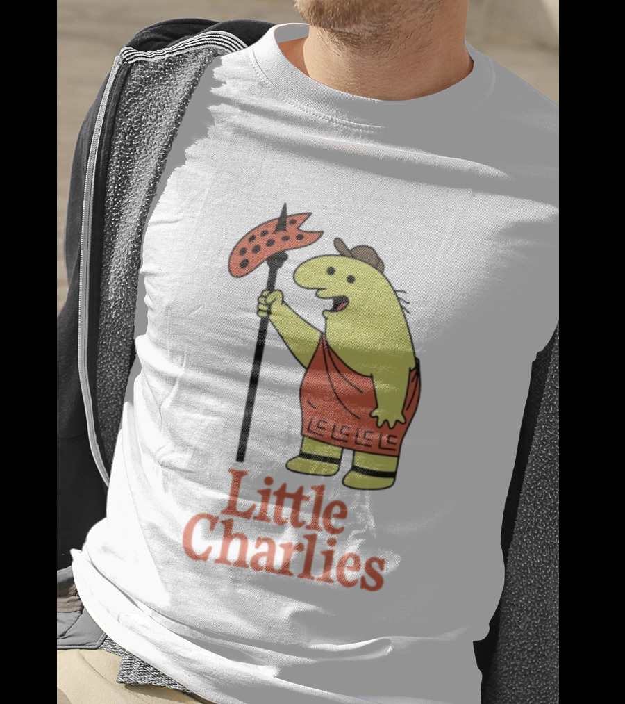 Little Charlies Cartoon Character With Tribal Shield T-Shirt