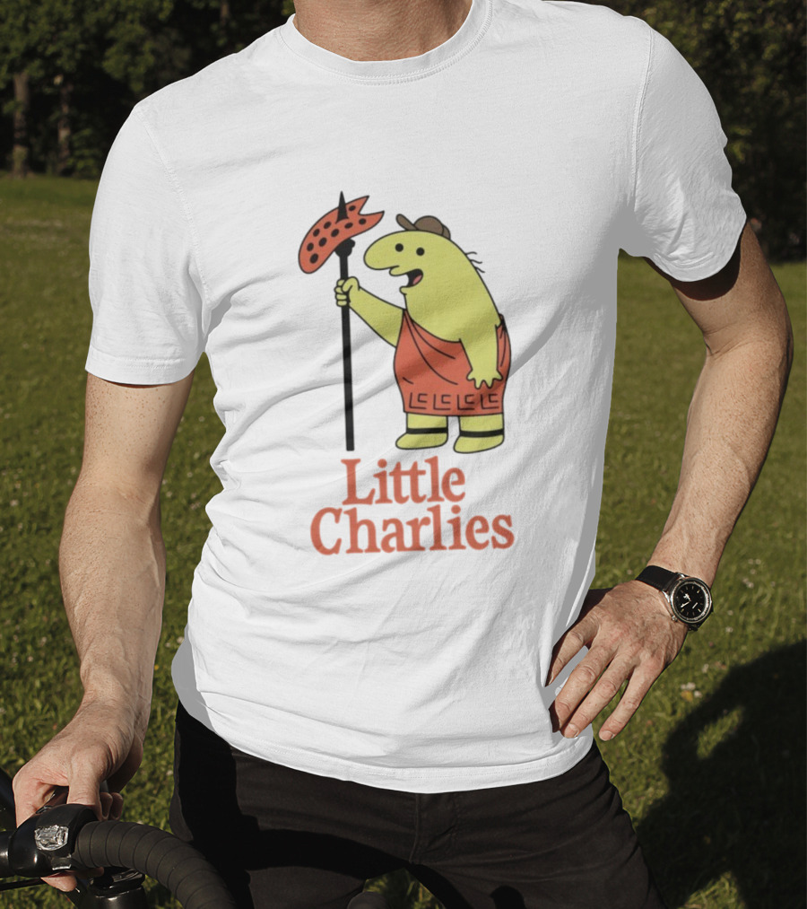 Little Charlies Cartoon Character With Tribal Shield T-Shirt